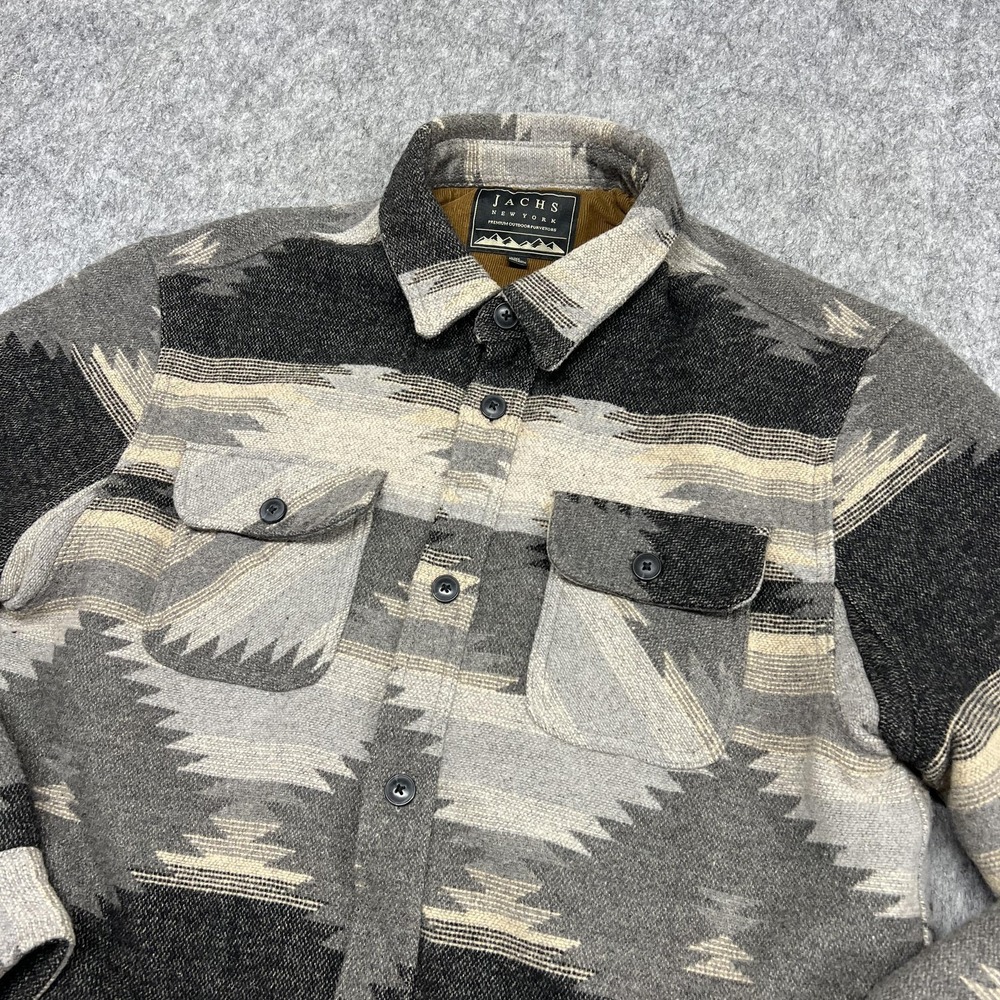 JACHS New York Jacket Mens XL Gray Sherpa Lined Southwestern Flannel Shacket - Picture 9 of 15